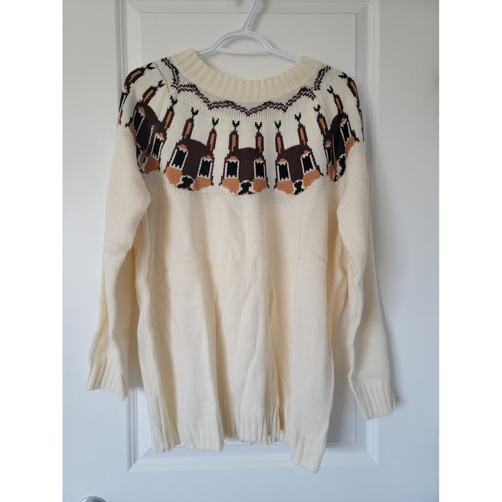 Cream Squirrel Fair Isle Yoke Sweater - Women NWOT - Picture 1 of 4